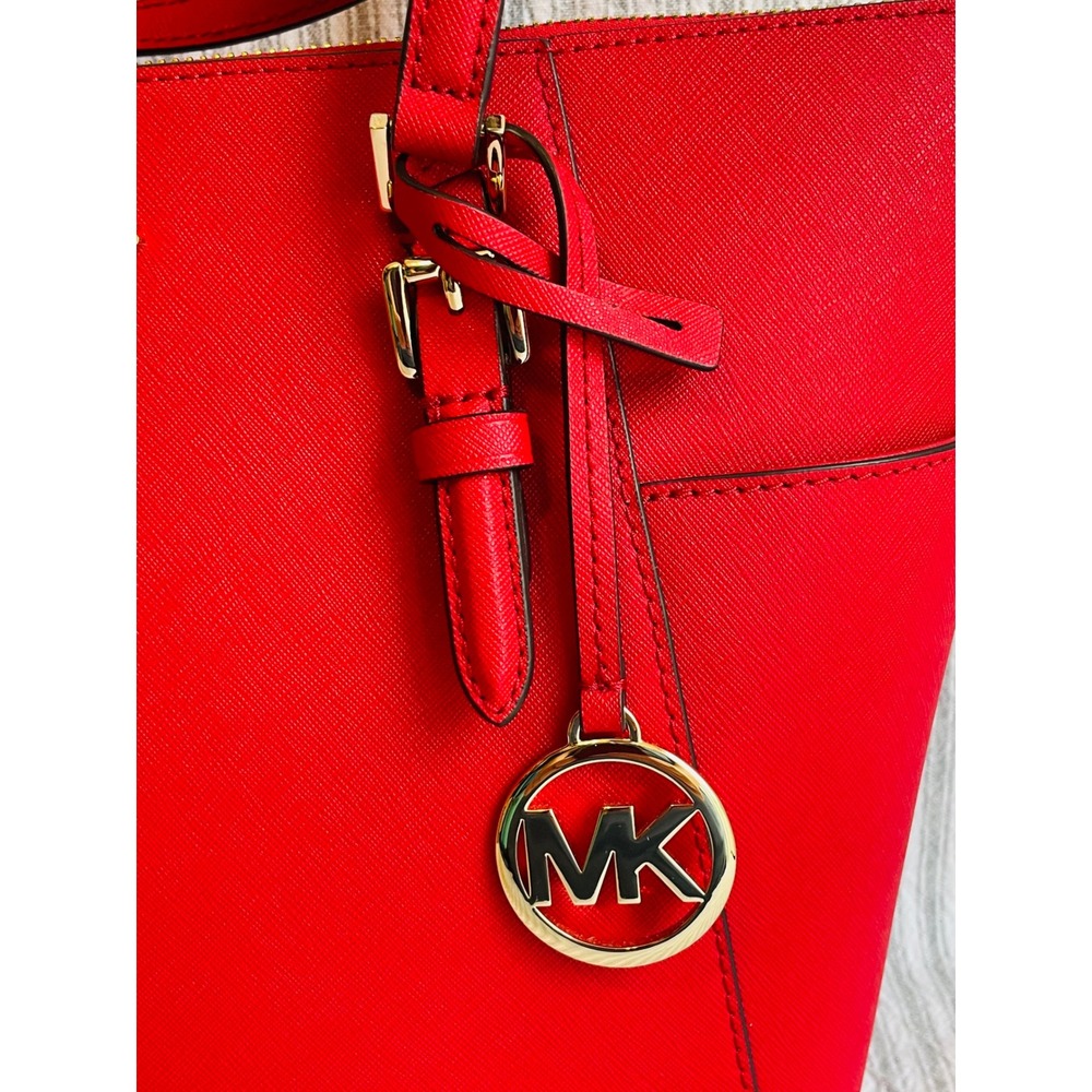 Michael Kors Charlotte Large Tote Vibrant Red Durable Saffiano Leather Handbag - Picture 2 of 12